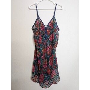 VTG Inner Most Womens Large Sheer Slip Mini Dress Lingerie Floral Rainbow